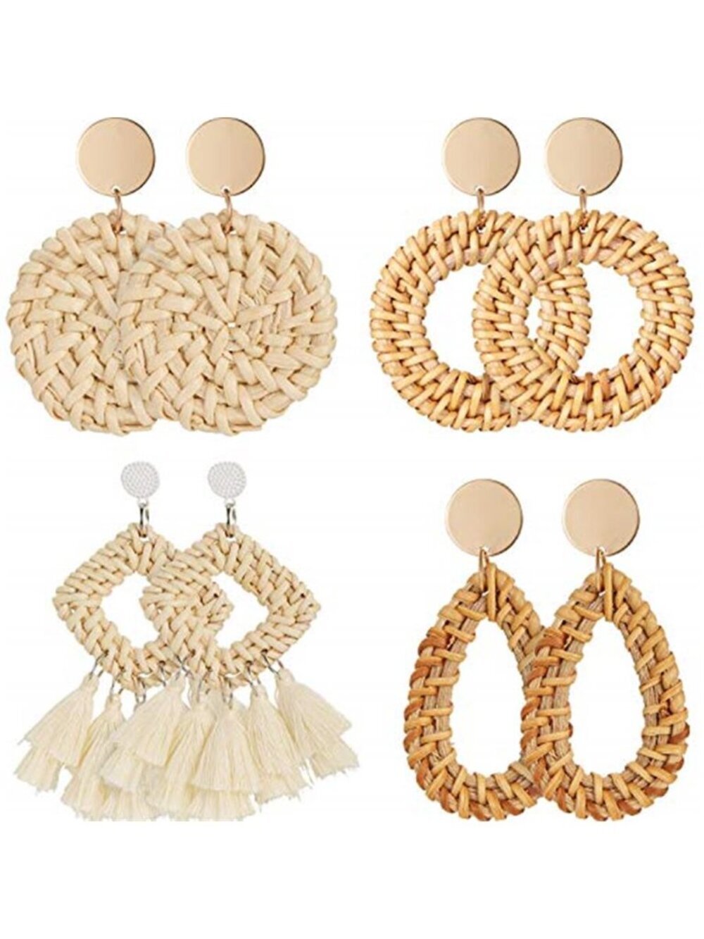4 Pairs Rattan Earrings for Women Beach Essentials Tassel Dangle Boho